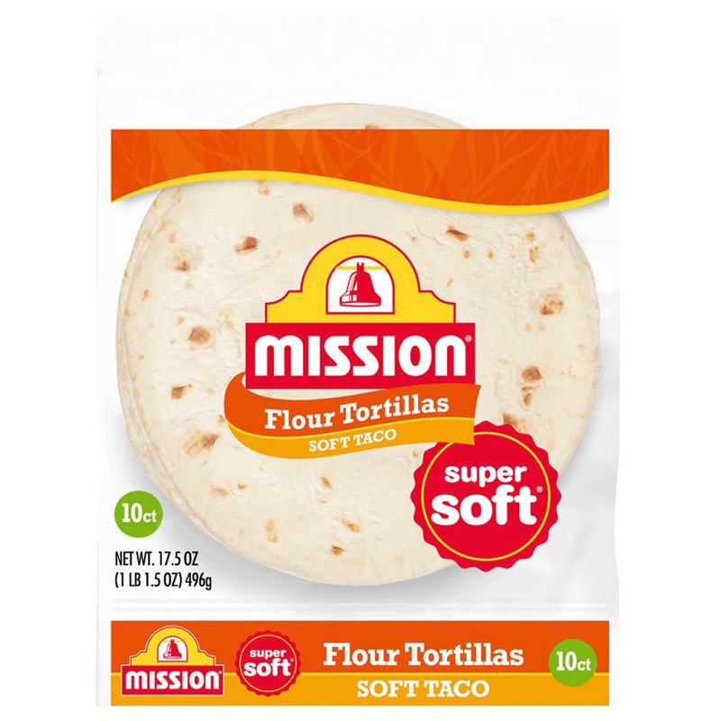 slide 1 of 9, Mission Taco Size Super Soft Flour Tortillas - 17.5oz/10ct, 10 ct; 17.5 oz