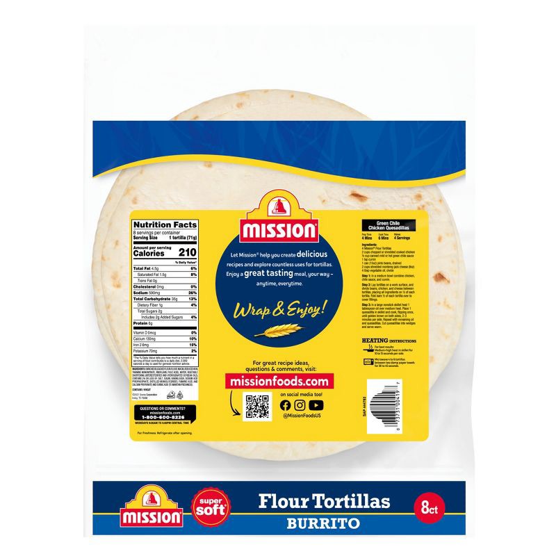 slide 2 of 9, Mission Burrito Size Super Soft Flour Tortillas - 20oz/8ct, 8 ct; 20 oz