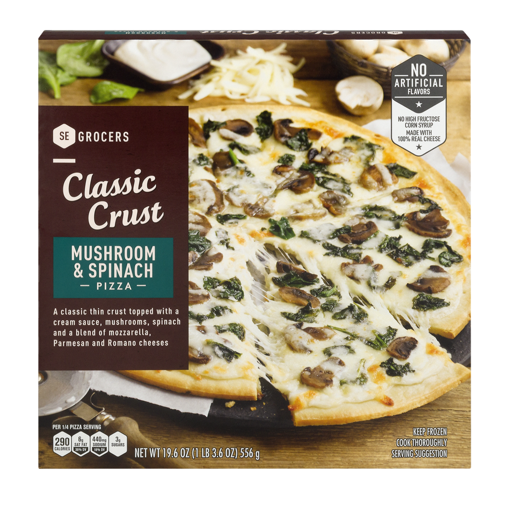 slide 1 of 1, SE Grocers Pizza Classic Crust Mushroom & Spinach, 21 oz