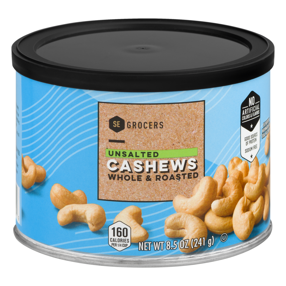 slide 1 of 1, SE Grocers Unsalted Cashews Whole & Roasted, 8.5 oz