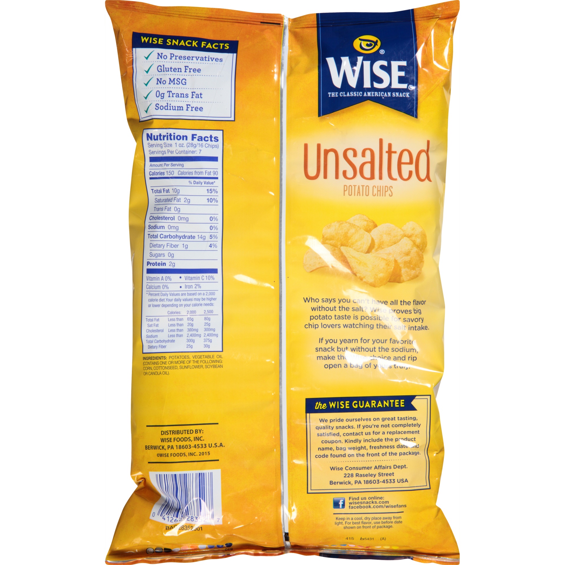 slide 3 of 6, Wise Unsalted Potato Chips, 7 oz