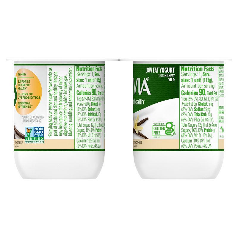 slide 4 of 13, Activia Low Fat Probiotic Vanilla Yogurt - 4ct/4oz Cups, 4 ct; 4 oz