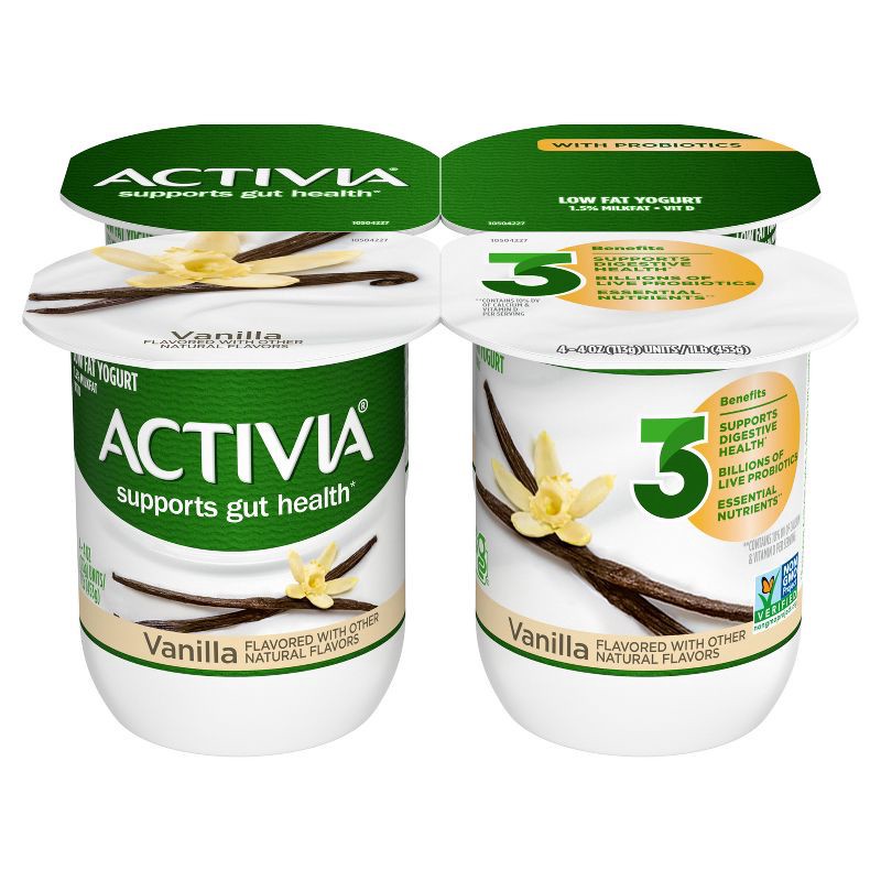 slide 1 of 13, Activia Low Fat Probiotic Vanilla Yogurt - 4ct/4oz Cups, 4 ct; 4 oz