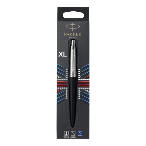 slide 1 of 2, Parker Jotter Xl Ballpoint Pen, Richmond Matte Black, Chrome Trim, Medium Point, Blue Ink, 1 ct