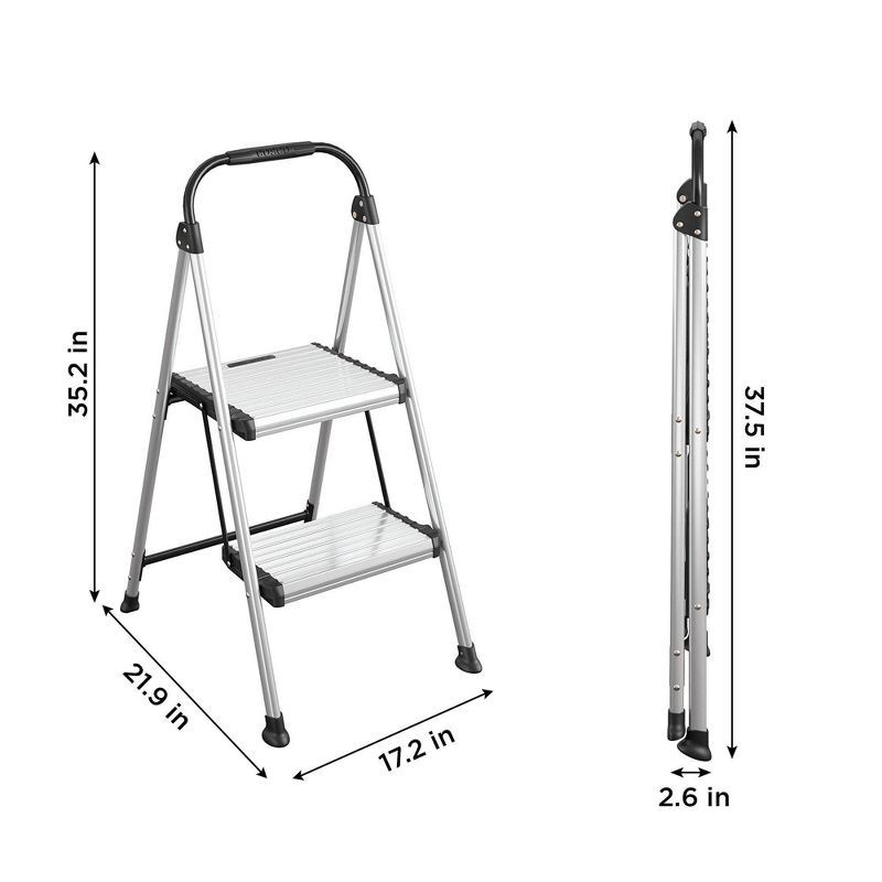slide 13 of 13, Cosco 2 Step All Aluminum Step Stool: Silver, 225 lb Capacity, No Assembly, Lightweight Stepping Stool for Adults, 225 lb