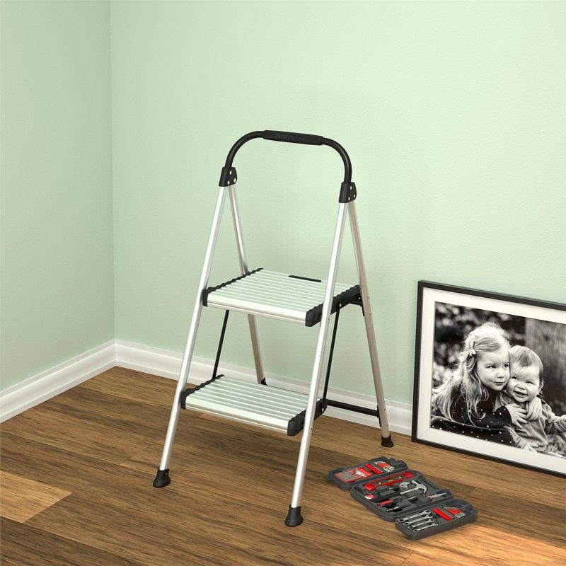 slide 7 of 13, Cosco 2 Step All Aluminum Step Stool: Silver, 225 lb Capacity, No Assembly, Lightweight Stepping Stool for Adults, 225 lb