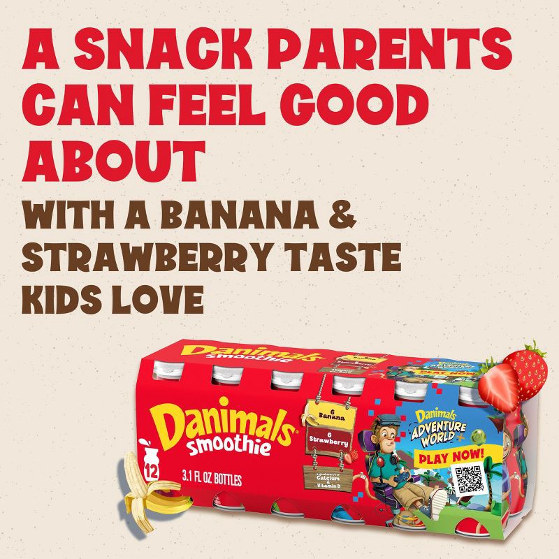 slide 3 of 12, Danimals Strawberry & Banana Split Kids' Smoothies - 12ct/3.1 fl oz Bottles, 12 ct; 3.1 fl oz