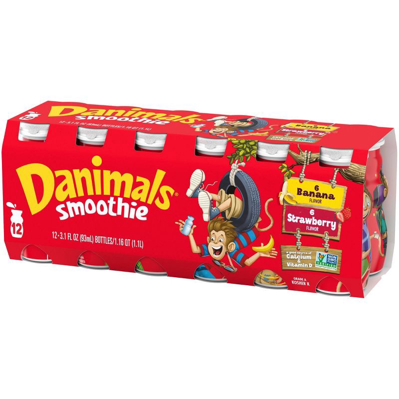 slide 13 of 18, Danimals Strawberry & Banana Split Kids' Smoothies - 12ct/3.1 fl oz Bottles, 12 ct; 3.1 fl oz