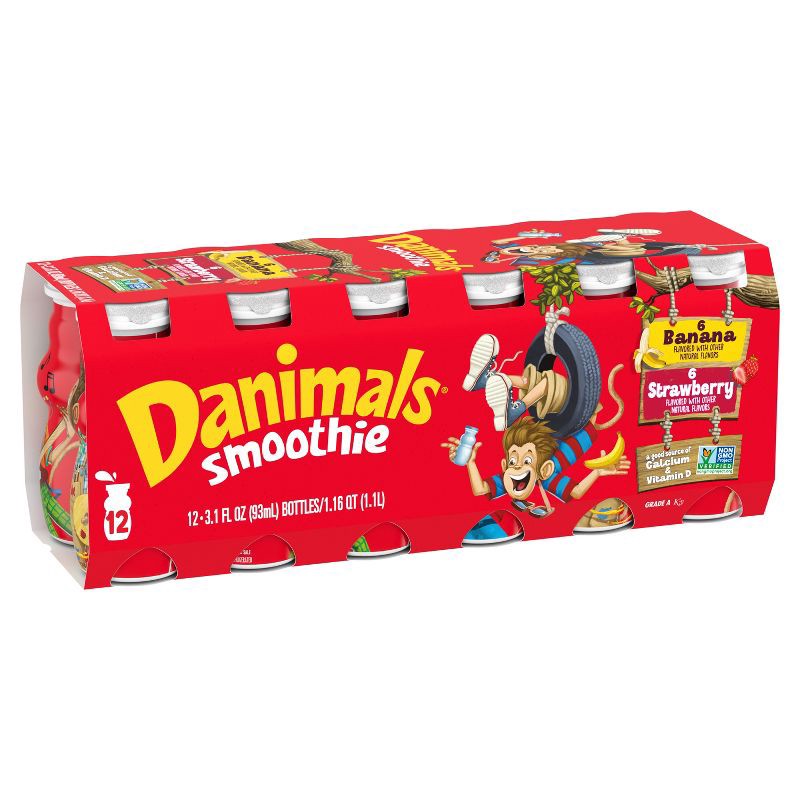 slide 5 of 18, Danimals Strawberry & Banana Split Kids' Smoothies - 12ct/3.1 fl oz Bottles, 12 ct; 3.1 fl oz