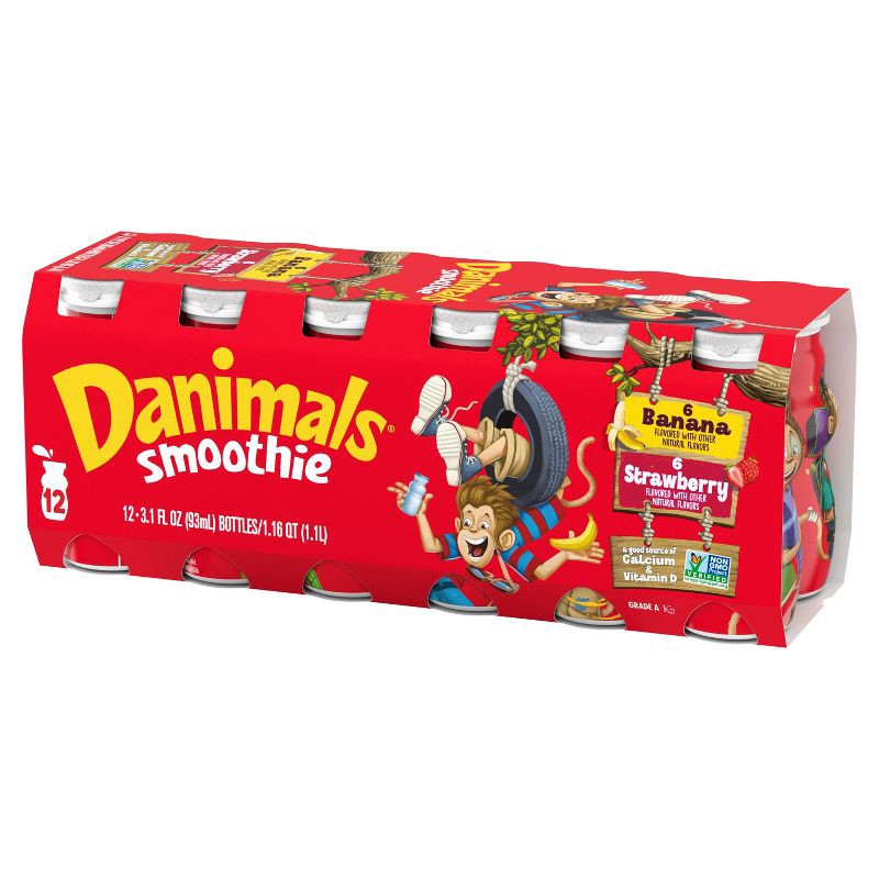 slide 8 of 18, Danimals Strawberry & Banana Split Kids' Smoothies - 12ct/3.1 fl oz Bottles, 12 ct; 3.1 fl oz