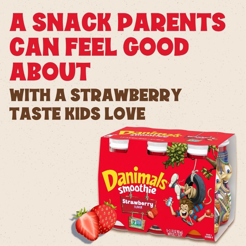 slide 3 of 12, Danimals Strawberry Kids' Smoothies - 6ct/3.1 fl oz Bottles, 6 ct; 3.1 fl oz