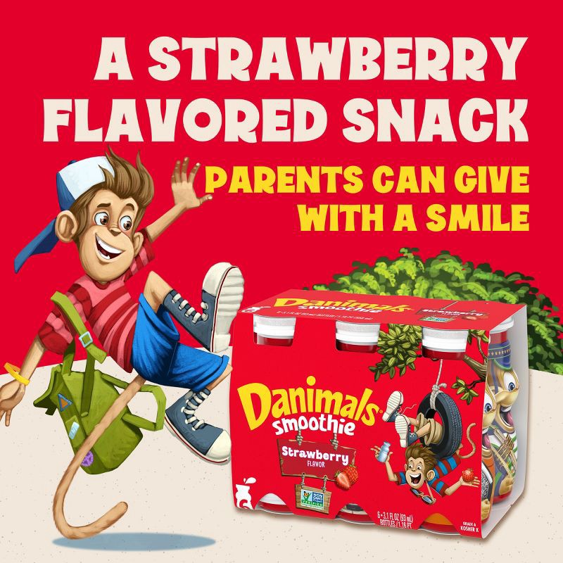 slide 8 of 15, Danimals Strawberry Kids' Smoothies - 6ct/3.1 fl oz Bottles, 6 ct; 3.1 fl oz