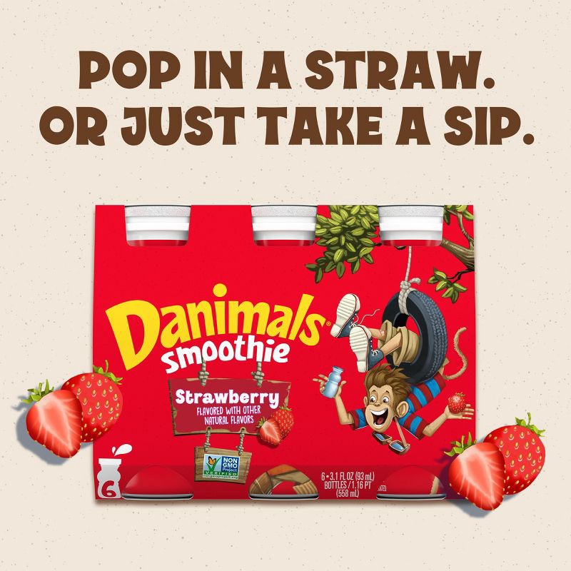 slide 5 of 12, Danimals Strawberry Kids' Smoothies - 6ct/3.1 fl oz Bottles, 6 ct; 3.1 fl oz