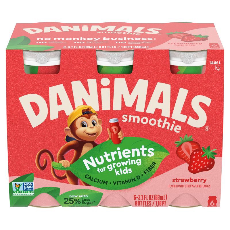 slide 1 of 12, Danimals Strawberry Kids' Smoothies - 6ct/3.1 fl oz Bottles, 6 ct; 3.1 fl oz
