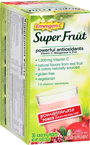 slide 1 of 1, Emergen-C Super Fruit Powerful Antioxidants, Pomegrante Powder, 30 ct; 0.3 oz