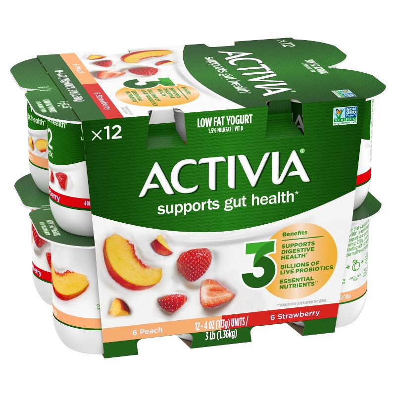 slide 3 of 16, Activia Probiotic Peach & Strawberry Yogurt Variety Pack - 12ct/4oz Cups, 12 ct; 4 oz