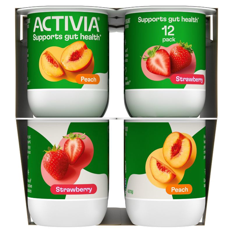 slide 12 of 12, Activia Probiotic Peach & Strawberry Yogurt Variety Pack - 12ct/4oz Cups, 12 ct; 4 oz