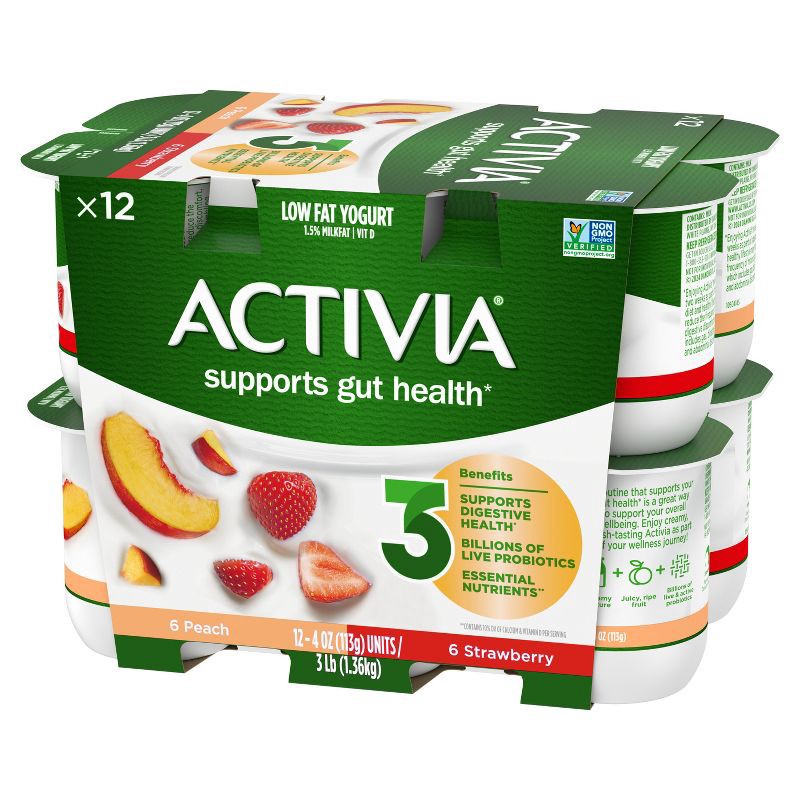 slide 6 of 16, Activia Probiotic Peach & Strawberry Yogurt Variety Pack - 12ct/4oz Cups, 12 ct; 4 oz