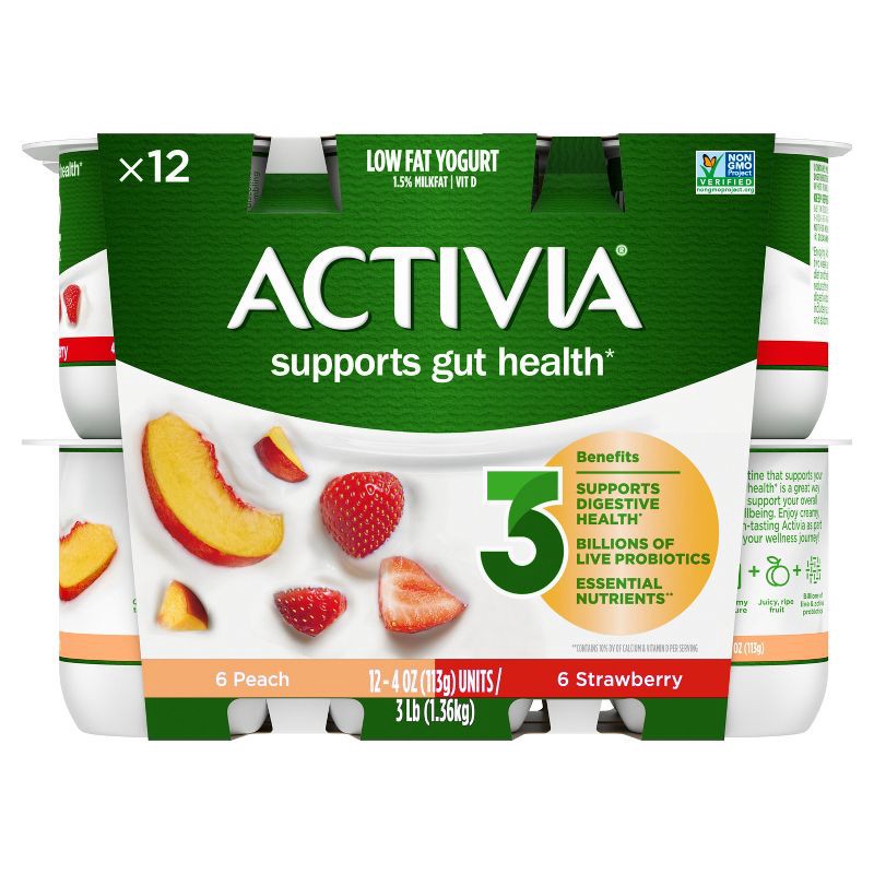 slide 7 of 16, Activia Probiotic Peach & Strawberry Yogurt Variety Pack - 12ct/4oz Cups, 12 ct; 4 oz