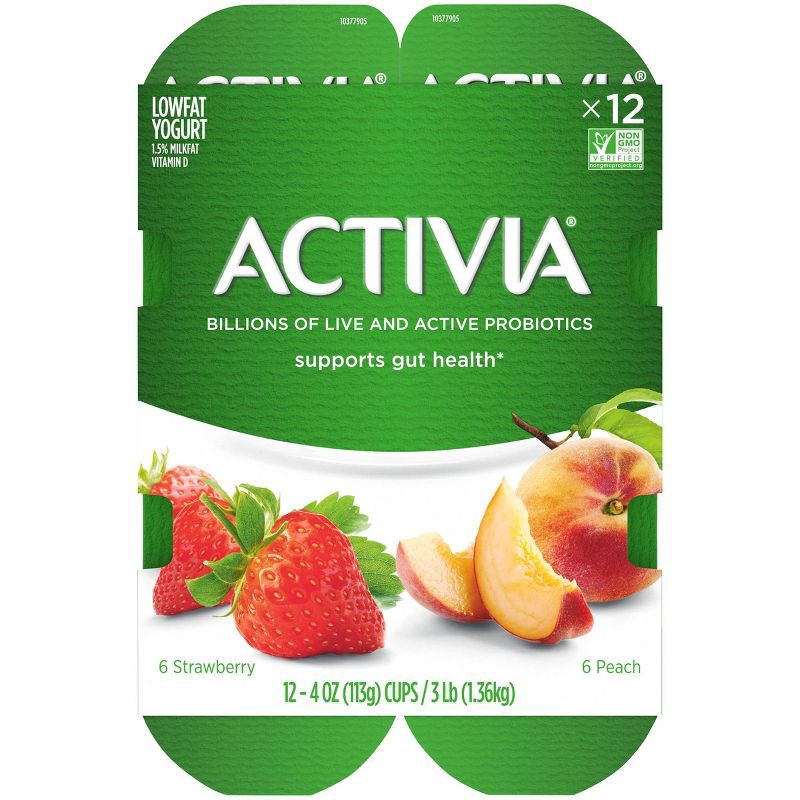 slide 10 of 16, Activia Probiotic Peach & Strawberry Yogurt Variety Pack - 12ct/4oz Cups, 12 ct; 4 oz