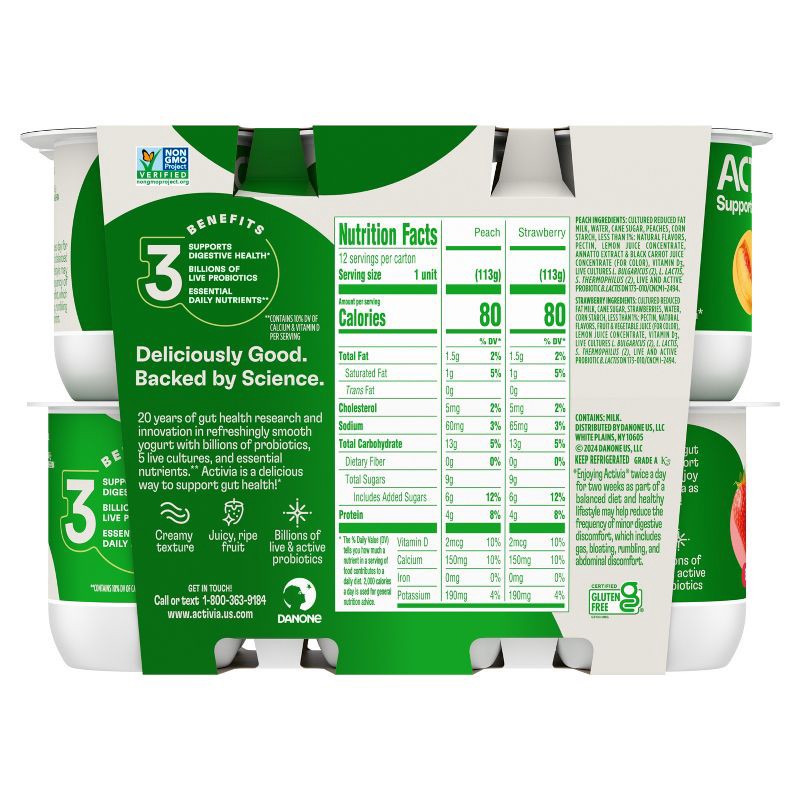 slide 11 of 12, Activia Probiotic Peach & Strawberry Yogurt Variety Pack - 12ct/4oz Cups, 12 ct; 4 oz