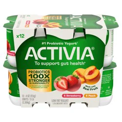 Activia Probiotic Peach & Strawberry Yogurt Variety Pack - 12ct/4oz Cups