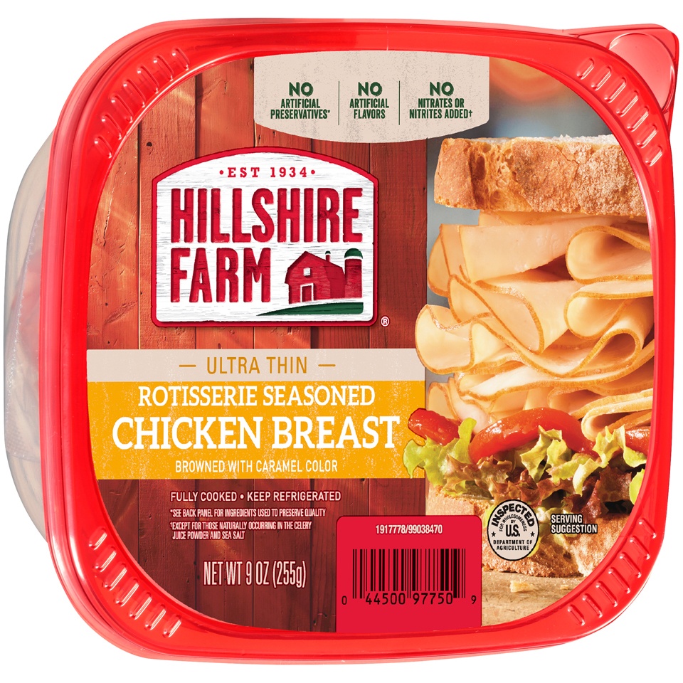 slide 3 of 3, Hillshire Farm Ultra Thin Sliced Rotisserie Seasoned Chicken Breast Sandwich Meat, 9 oz, 255.15 g