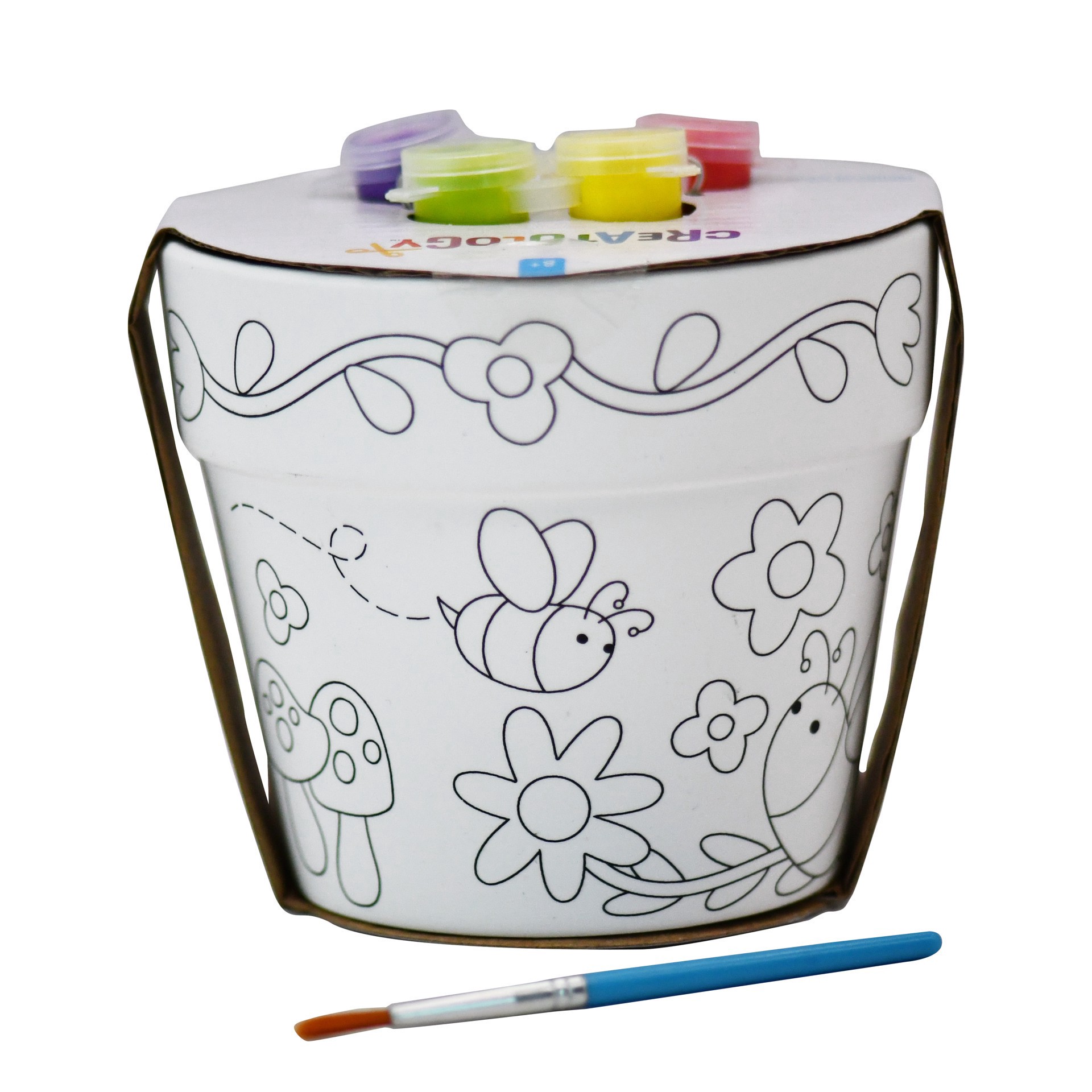 slide 3 of 3, Color Your Own Round Ceramic Flower Pot Kit By Creatology, 4.8 in x 4.8 in x 4.3 in