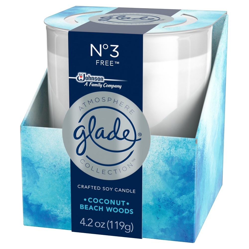 slide 3 of 5, Glade Crafted Soy Candle Coconut Beach Woods, 4.2 oz