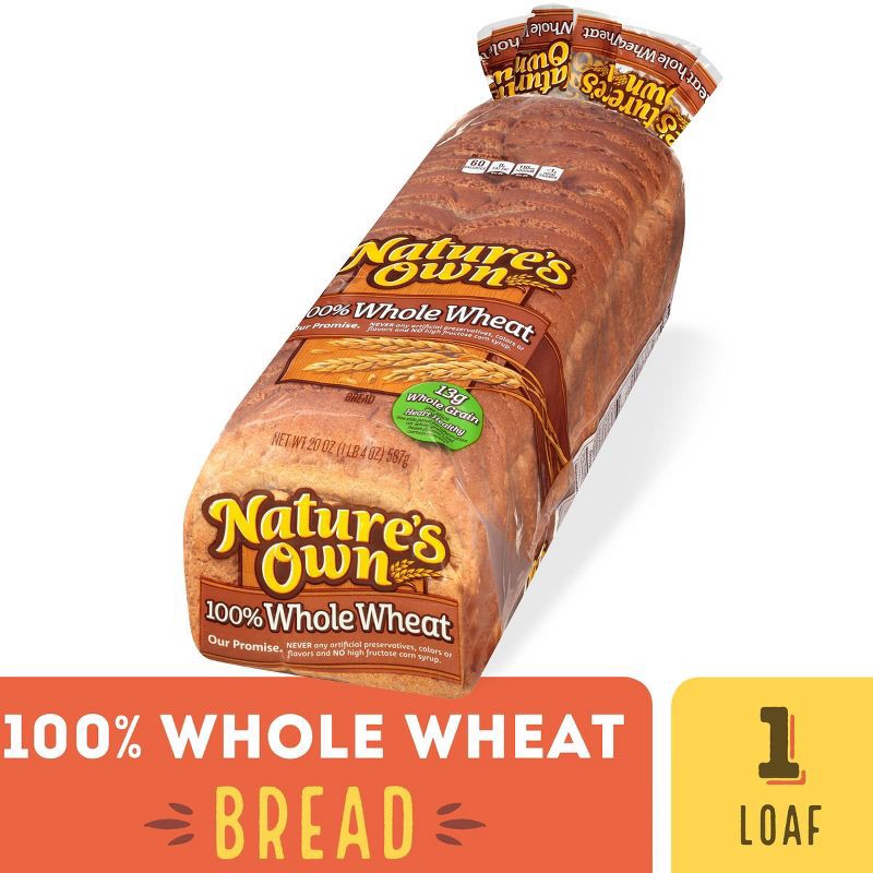 slide 2 of 14, Natures Own Nature's Own 100% Whole Wheat Bread - 20oz, 20 oz