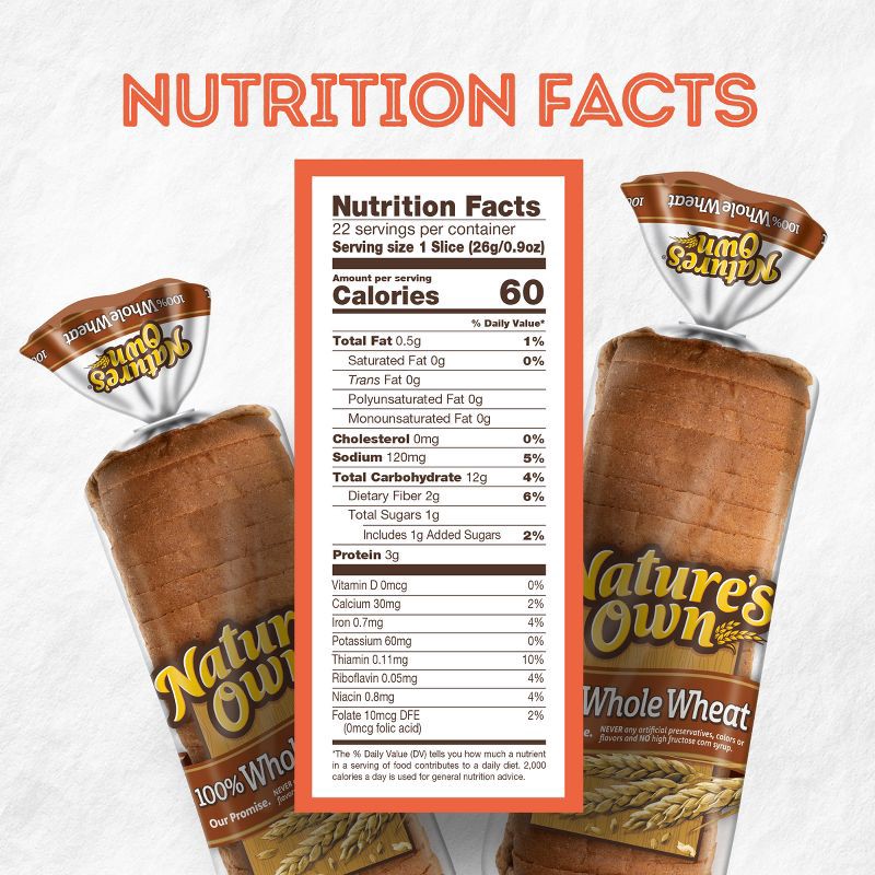 slide 7 of 16, Nature's Own 100% Whole Wheat Bread - 20oz, 20 oz