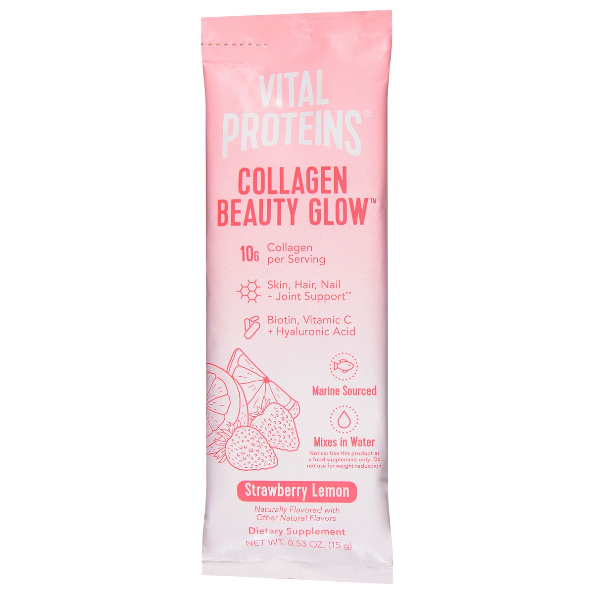 slide 3 of 9, Vital Proteins Beauty Glow Strawberry Lemon Collagen 0.53 oz, 0.53 oz