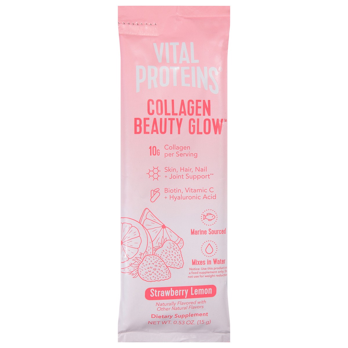 slide 1 of 9, Vital Proteins Beauty Glow Strawberry Lemon Collagen 0.53 oz, 0.53 oz