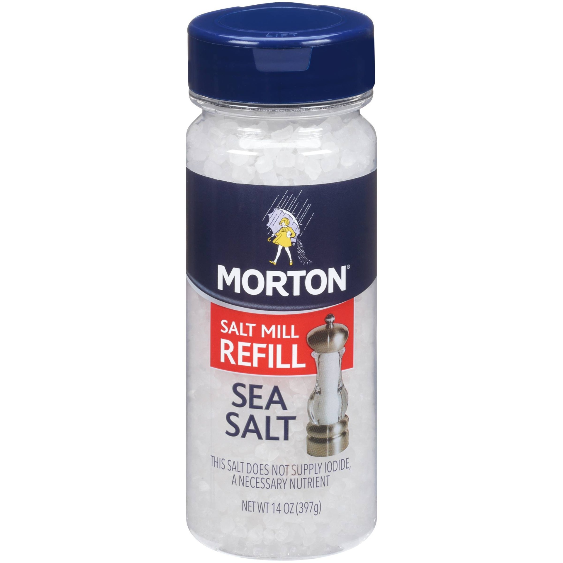 slide 1 of 3, Morton Extra Coarse Sea Salt Grinder Refill, 14 oz