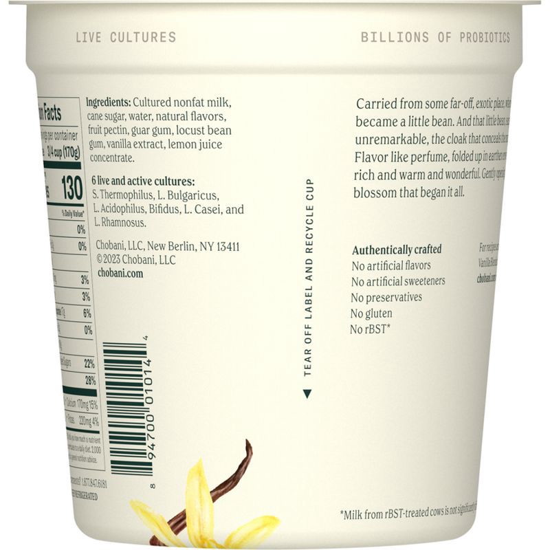 slide 3 of 7, Chobani Vanilla Blended Nonfat Greek Yogurt - 14g Protein 32oz, 14 gram, 32 oz