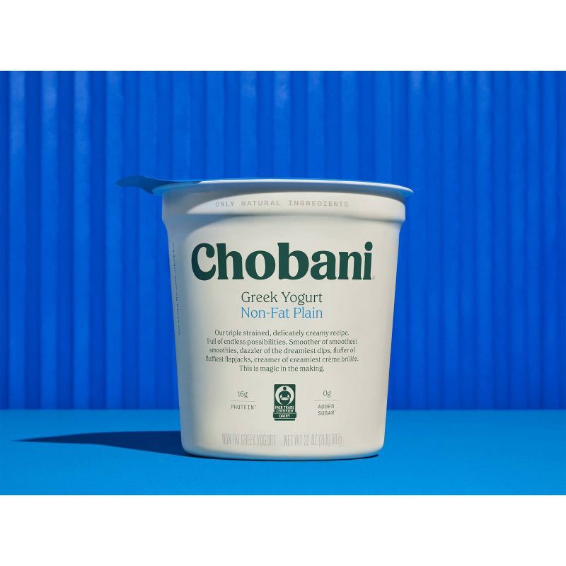 slide 2 of 6, Chobani Plain Nonfat Greek Yogurt - 16g Protein 32oz, 16 gram, 32 oz