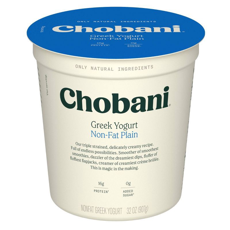 slide 4 of 6, Chobani Plain Nonfat Greek Yogurt - 16g Protein 32oz, 16 gram, 32 oz