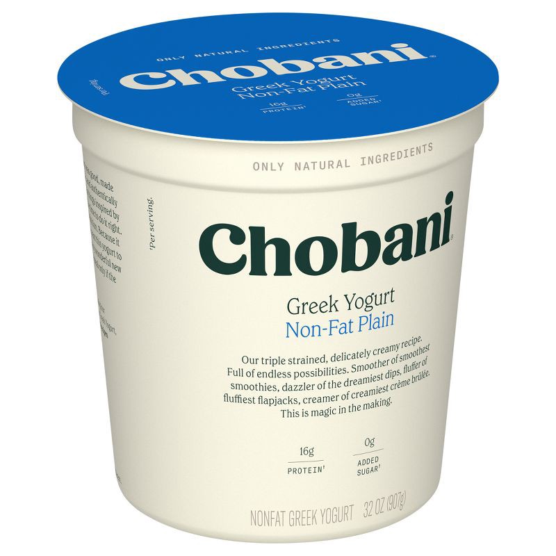 slide 6 of 6, Chobani Plain Nonfat Greek Yogurt - 16g Protein 32oz, 16 gram, 32 oz