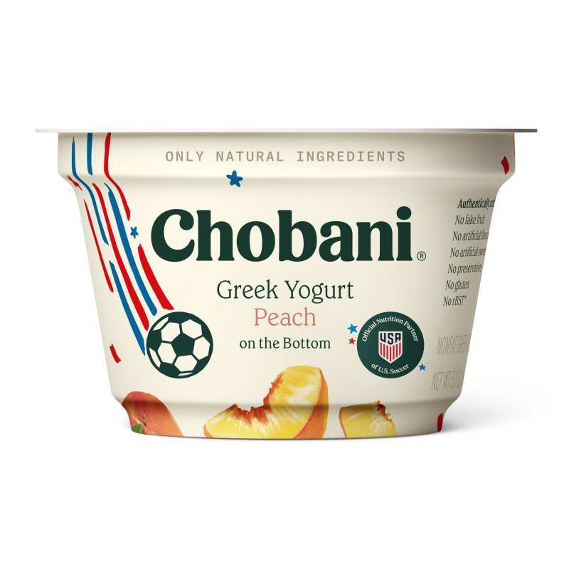 slide 1 of 1, Chobani Peach on the Bottom Nonfat Greek Yogurt - 11g Protein 5.3oz, 11 gram, 5.3 oz