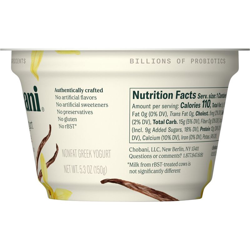 slide 3 of 7, Chobani Vanilla Blended Nonfat Greek Yogurt - 12g Protein 5.3oz, 12 gram, 5.3 oz