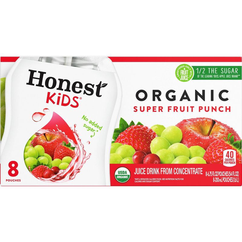 slide 2 of 8, Honest Kids Super Fruit Punch Organic Juice Drinks - 8pk/6.75 fl oz Pouches, 8 ct; 6.75 fl oz