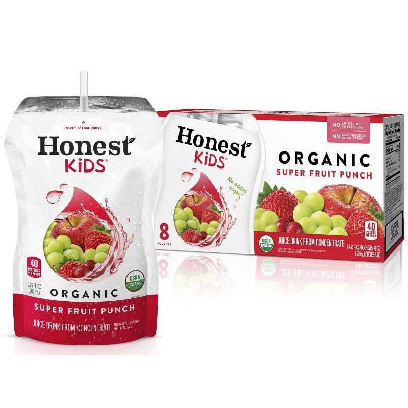 slide 1 of 8, Honest Kids Super Fruit Punch Organic Juice Drinks - 8pk/6.75 fl oz Pouches, 8 ct; 6.75 fl oz