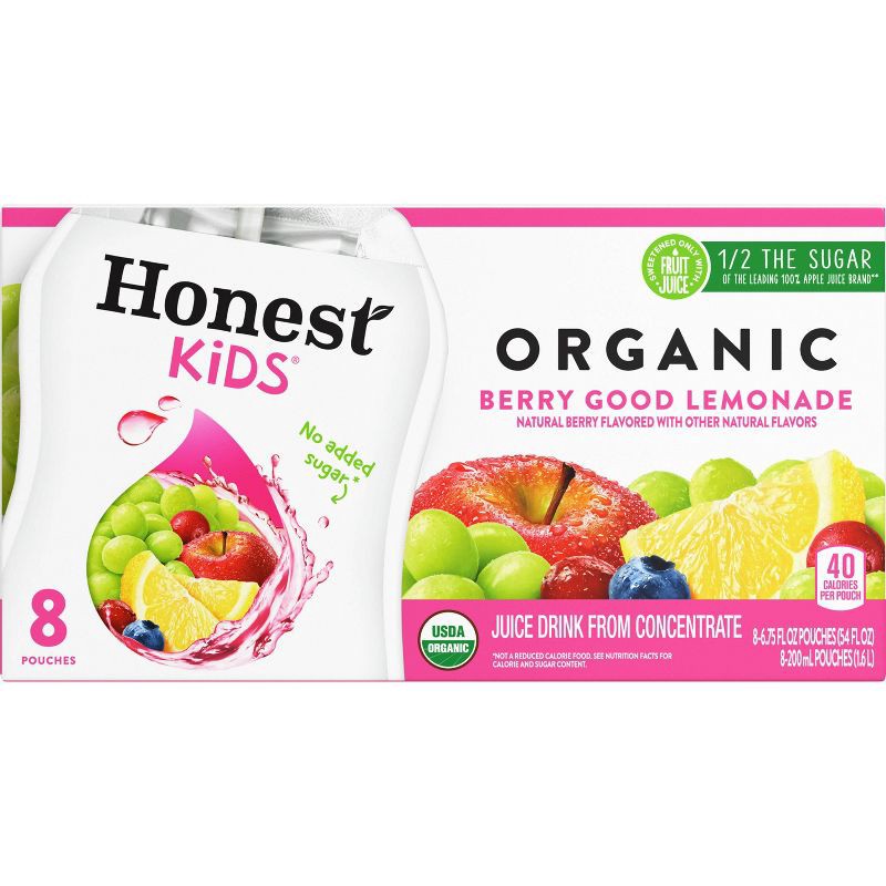 slide 2 of 6, Honest Kids Berry Berry Good Lemonade Organic Juice Drinks - 8pk/6.75 fl oz Pouches, 8 ct; 6.75 fl oz