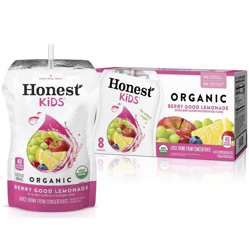 slide 1 of 6, Honest Kids Berry Berry Good Lemonade Organic Juice Drinks - 8pk/6.75 fl oz Pouches, 8 ct; 6.75 fl oz