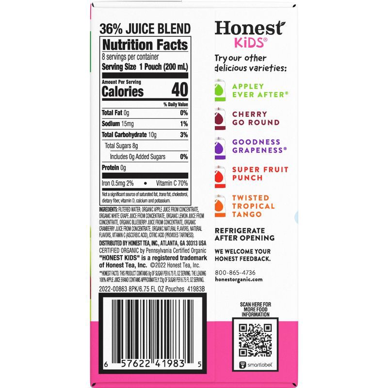 slide 4 of 6, Honest Kids Berry Berry Good Lemonade Organic Juice Drinks - 8pk/6.75 fl oz Pouches, 8 ct; 6.75 fl oz