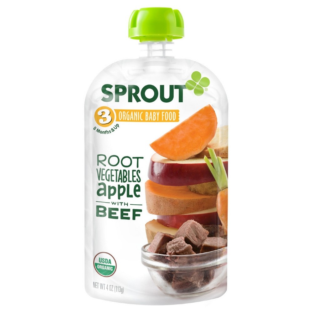 slide 3 of 3, Sprout Organics Root Vegetables, Apple & Beef Protein 4 oz, 4 oz