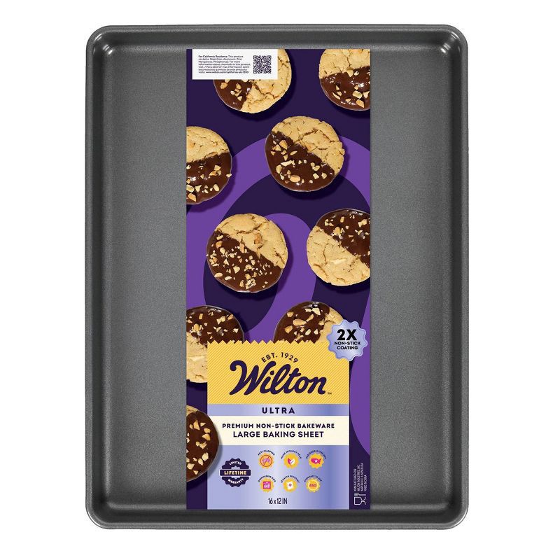 slide 2 of 9, Wilton Ultra Bake Professional 12" x 16" Nonstick Large Baking Pan: Steel Jelly Roll Pan, Dishwasher-Safe Baking Sheet, 1 ct