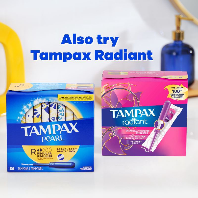 slide 8 of 10, Tampax Pearl Tampons Trio Pack with Plastic Applicator and LeakGuard Braid - Light/Regular/Super Absorbency - Unscented - 47ct, 47 ct
