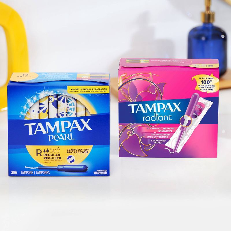 slide 8 of 9, Tampax Pearl Tampons Trio Pack with Plastic Applicator and LeakGuard Braid - Light/Regular/Super Absorbency - Unscented - 47ct, 47 ct