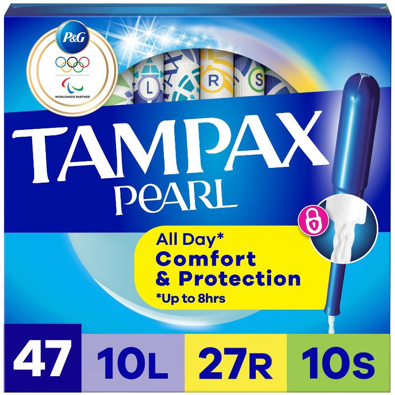 slide 1 of 14, Tampax Pearl Tampons Trio Pack with Plastic Applicator and LeakGuard Braid - Light/Regular/Super Absorbency - Unscented - 47ct, 47 ct